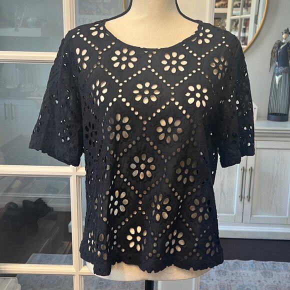 Insight Navy Blue Floral Cut Out Shirt 12 - Picture 1 of 6